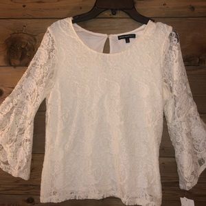 long sleeve lace top with flutter sleeve